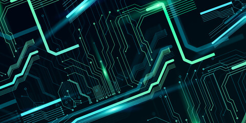Aufkleber - Abstract Technologic Background Of Electronic Circuit Motherboard With Glowing Neon Lines