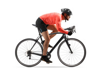 Profile Shot Of A Male Cyclist Riding A Road Bicycle With Spinning Wheels