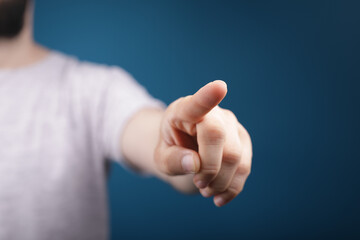 Poster - touching finger press young man