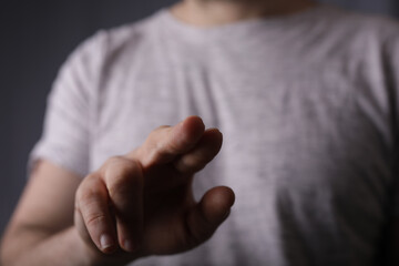 Poster - touching finger press young man