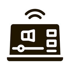 Poster - Online Podcast On Laptop glyph icon vector. Online Podcast On Laptop Sign. isolated symbol illustration