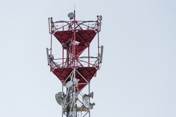 High telecommunication cell tower antenna with space for copy close-up