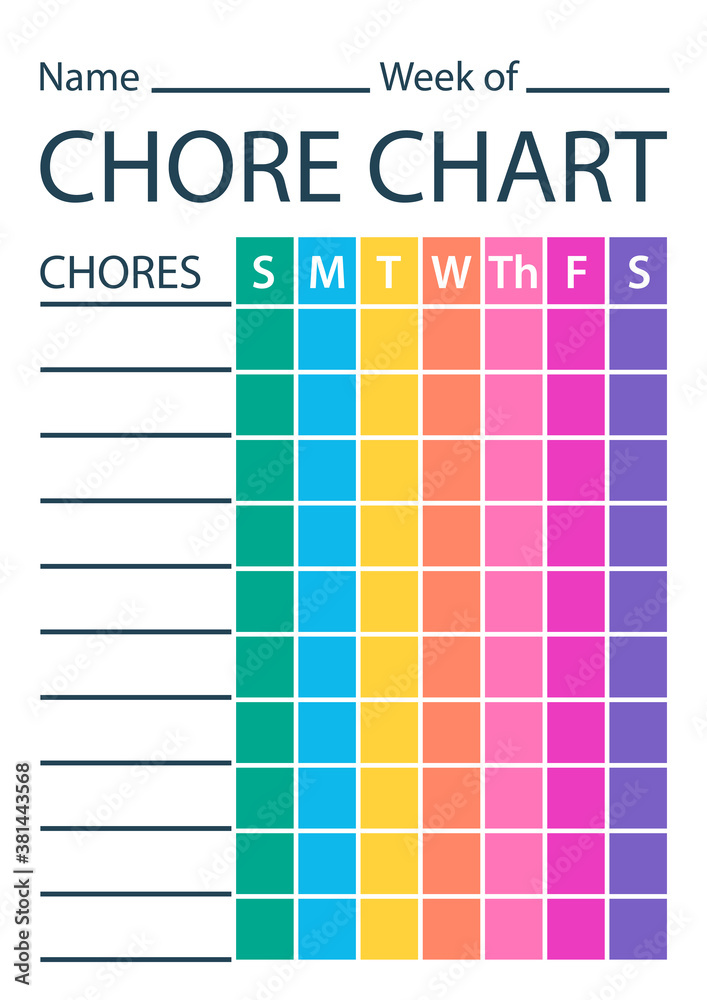 Chore chart colour template. Clipart image Stock Vector | Adobe Stock