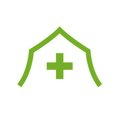 Wall Mural - medical camp green line icon. clipart image isolated on white background.