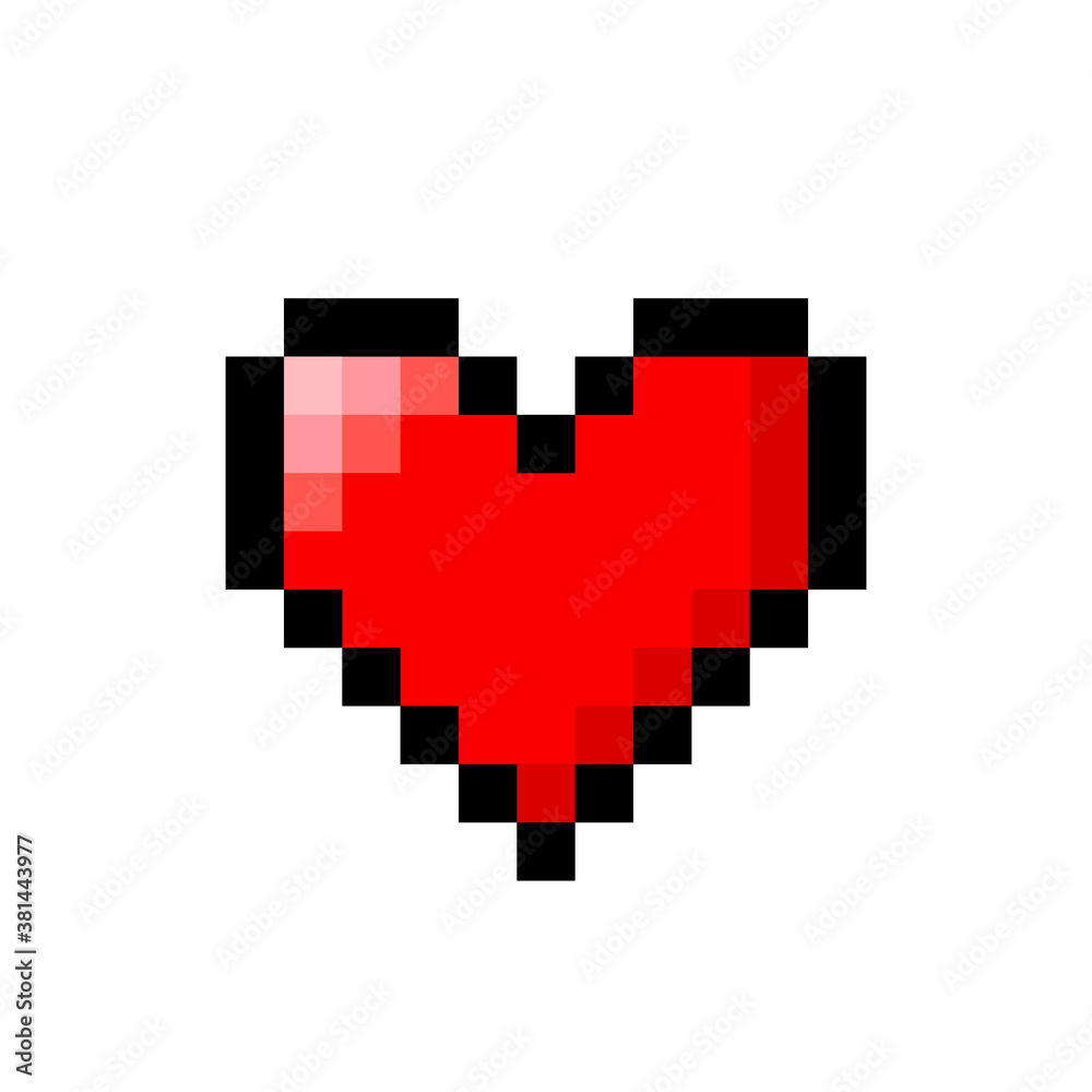 Pixel heart icon. Clipart image isolated on white background. Stock ...