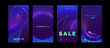 Social media promo sale templates set with swipe up buttons. Liquid dynamic particles fluid flow. Eps10 vector illustration