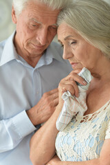 Sticker - Portrait of sick elderly woman and man at home