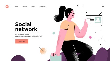 Poster - presentation slide template or landing page website design. business concept illustrations. modern f
