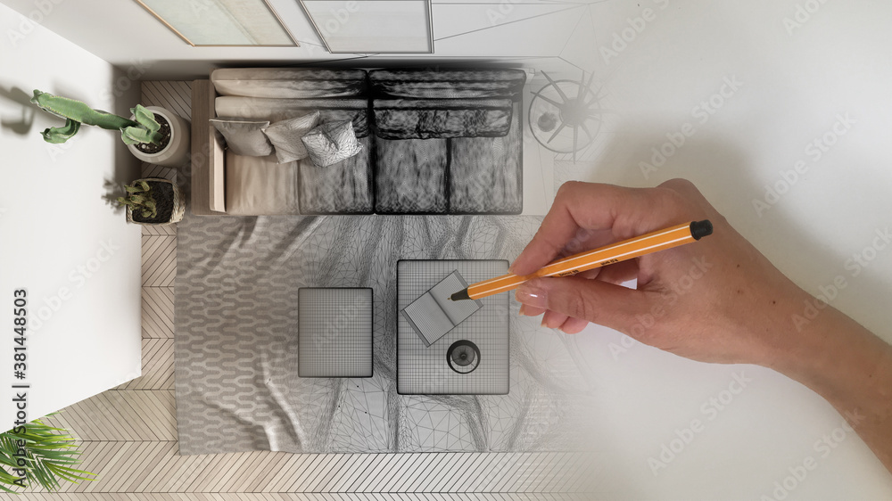 Architect interior designer concept: hand drawing a design interior ...