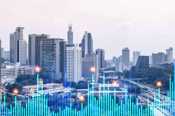 Wall Mural - Financial stock chart hologram over panorama city view of Kuala Lumpur. KL is the business center in Malaysia, Asia. The concept of international transactions. Double exposure.