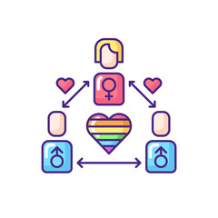 Poster - Bisexual life RGB color icon. Loving social rights. Pride parade. Gay relationships. Polyamorous lifestyle. Love triangle. Rainbow symbol. Isolated vector illustration