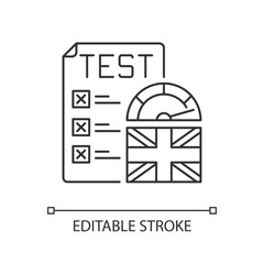 Poster - Proficiency english test pixel perfect linear icon. Students language level. Time task. Thin line customizable illustration. Contour symbol. Vector isolated outline drawing. Editable stroke