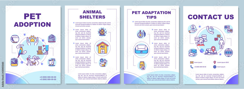 Pet adoption brochure template. Animal shelters. Pet adaptation tips ...