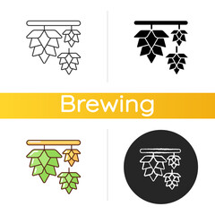 Poster - Hops icon. Plant for brewery production. Beer fermentation process with herbal ingredient. Herb for brewing manufacture. Linear black and RGB color styles. Isolated vector illustrations