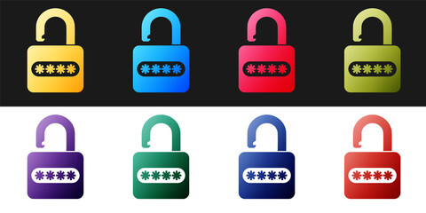 Poster - Set Password protection and safety access icon isolated on black and white background. Lock icon. Security, safety, protection, privacy concept. Vector.