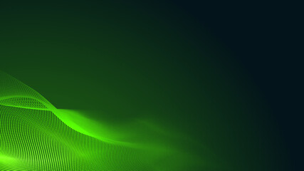 Dot green wave light screen gradient texture dark background. Abstract  technology big data digital background. 3d rendering.