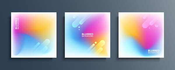 Poster - Blurred backgrounds collection with modern bright abstract blurred color gradient patterns. Smooth templates set for covers, posters, banners and cards. Vector illustration.