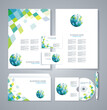 Corporate identity template with blue and green geometric elements.