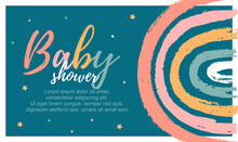 Baby Shower Template Card With Rainbow