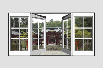 Poster - 窓から箱根神社