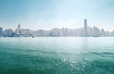 Fototapete - sunny Hong Kong harbour, China