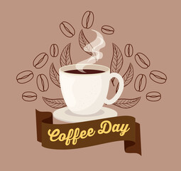 Wall Mural - international coffee day poster, 1 october, with ceramic cup vector illustration design