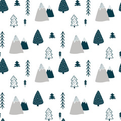 Wall Mural - winter pattern with christmas tree. vector