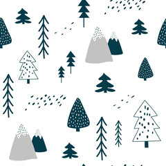 Wall Mural - winter pattern with christmas tree. vector