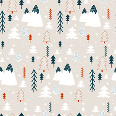 Wall Mural - winter pattern with christmas tree. vector