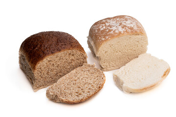 White and wholemeal bread rolls isolated on white