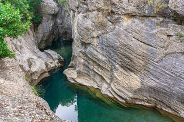 Canvas Print - Amazing river landscape from Koprulu Canyon in Manavgat, Antalya, Turkey. Rafting tourism. Koprucay river