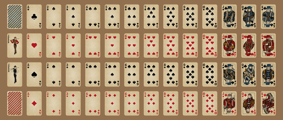 Western style poker set. Poker cards, full deck.