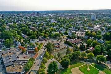 Aerial Drone Photography Of Downtown Manchester, NH (New Hampshire) During The Summer