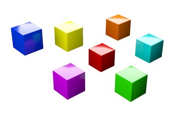 Wall Mural - Colourful cubes floating isolated on white background, playing or creativity concept