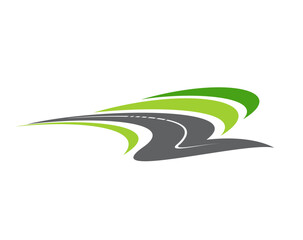 highway road, pathway isolated vector icon. city highway curve road disappearing into the distance, 