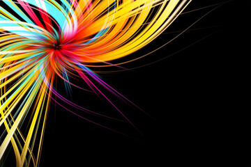 Poster - Abstract Twisted Light Fibers. Anime Effects Background Overlay Blend. Modern Fractal Floral Leaf Design Fantasy Majestic Background. Illuminated Light Painting. Computer Generated Majestic Wallpaper
