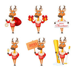 Sticker - Merry Christmas and Happy New Year. Cute deer