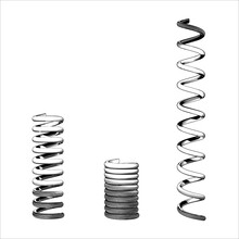 Engraving Drawing Compression Spring Isolated On White BG