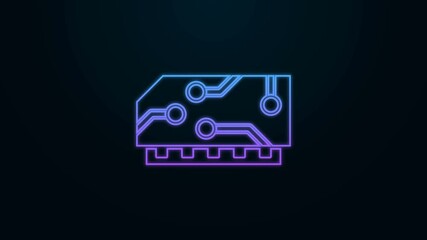 Glowing neon line RAM, random access memory icon isolated on black background. 4K Video motion graphic animation