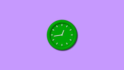 New green color 3d wall clock isolated on purple background,3d clock