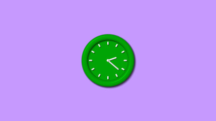 New green color 3d wall clock isolated on purple background,3d clock