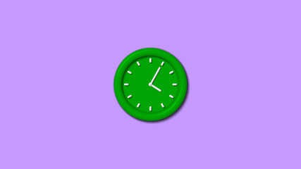 New green color 3d wall clock isolated on purple background,3d wall clock