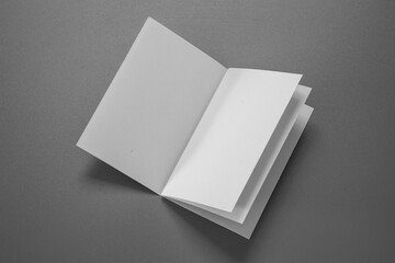 Wall Mural - Blank portrait mock-up paper. brochure magazine isolated on gray, changeable background / white paper isolated on gray