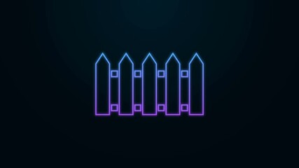 Poster - Glowing neon line Garden fence wooden icon isolated on black background. 4K Video motion graphic animation