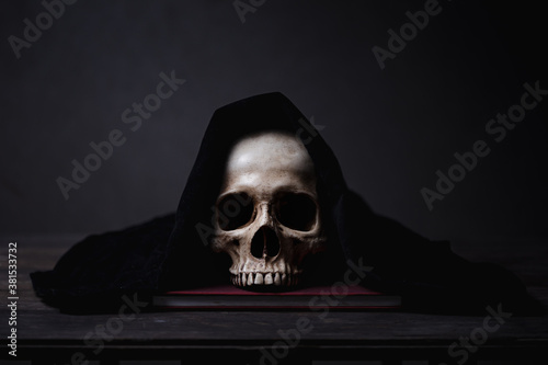 Fotografía Still life of human skull that died for a long times ,concept of horror or thril