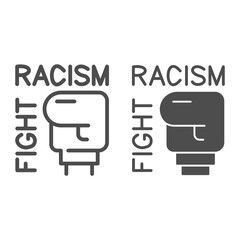 Poster - Fight against racism symbol line and solid icon, Black lives matter concept, Hand in boxing glove sign on white background, raised up fist no racism icon in outline style for mobile. Vector graphics.