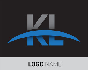 kl initial logo company name colored grey and blue swoosh design.