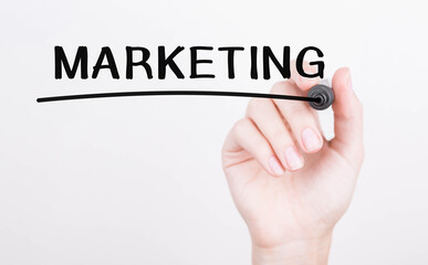 Poster - Hand writing MARKETING with black marker on transparent wipe board