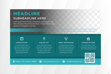 Poster - abstract geometric horizontal flyer design template use combination flat blue turquoise and green colors. Rectangle shape for element design and photo collage. 