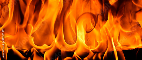 Fotografía Red blaze Fire flame on a black background